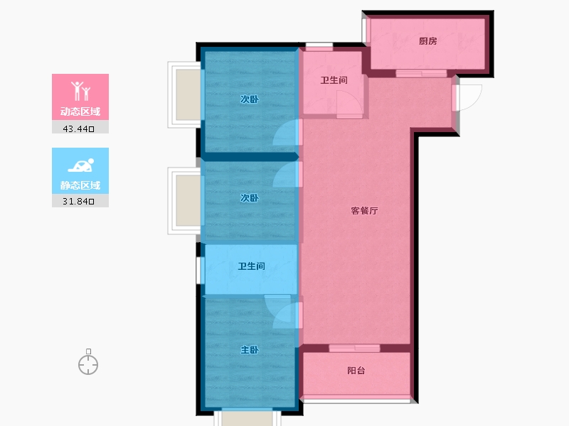 陕西省-西安市-万科金域东郡-89.60-户型库-动静分区