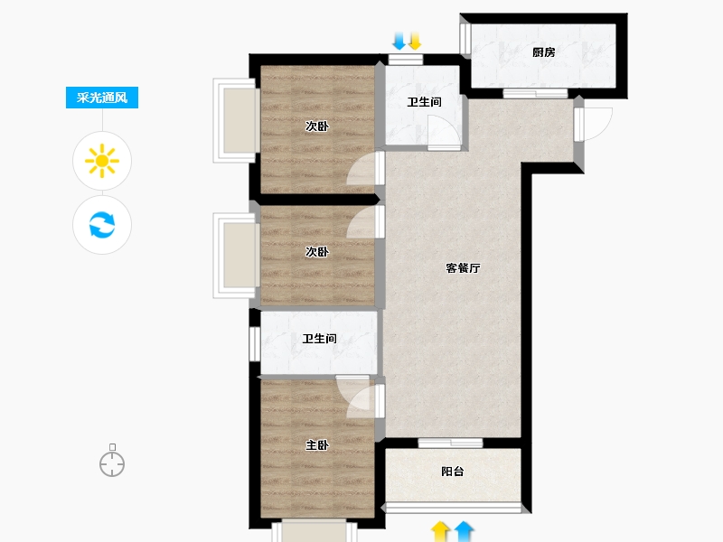 陕西省-西安市-万科金域东郡-89.60-户型库-采光通风