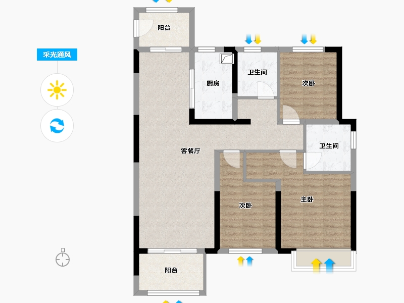 河南省-郑州市-正商兰庭华府二期-96.00-户型库-采光通风