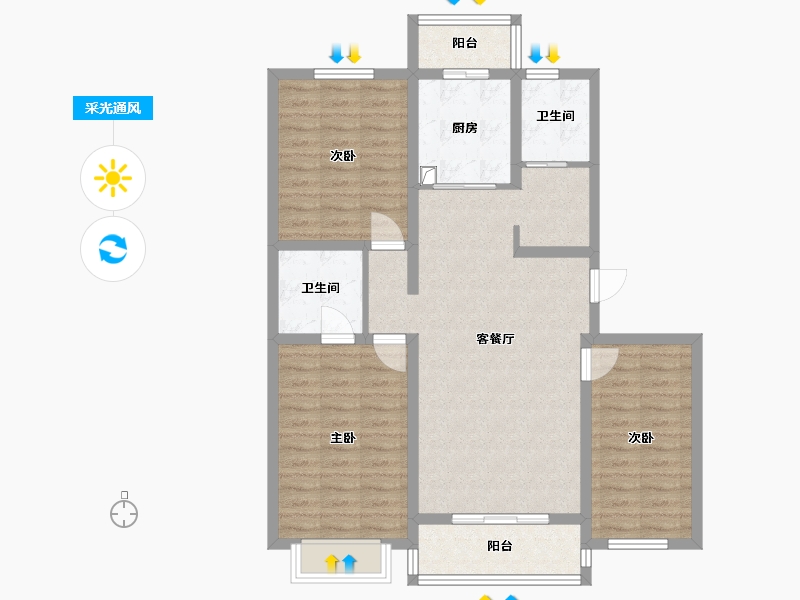 北京-北京市-龙鼎园-96.20-户型库-采光通风