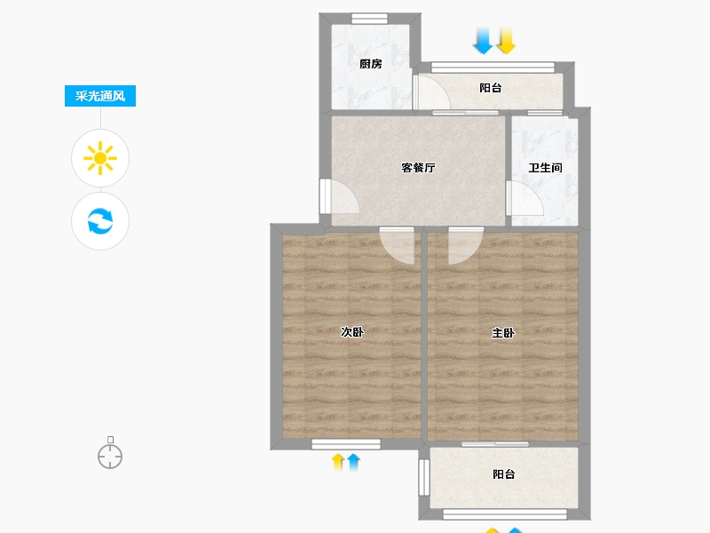 江苏省-南通市-城南新村-55.00-户型库-采光通风