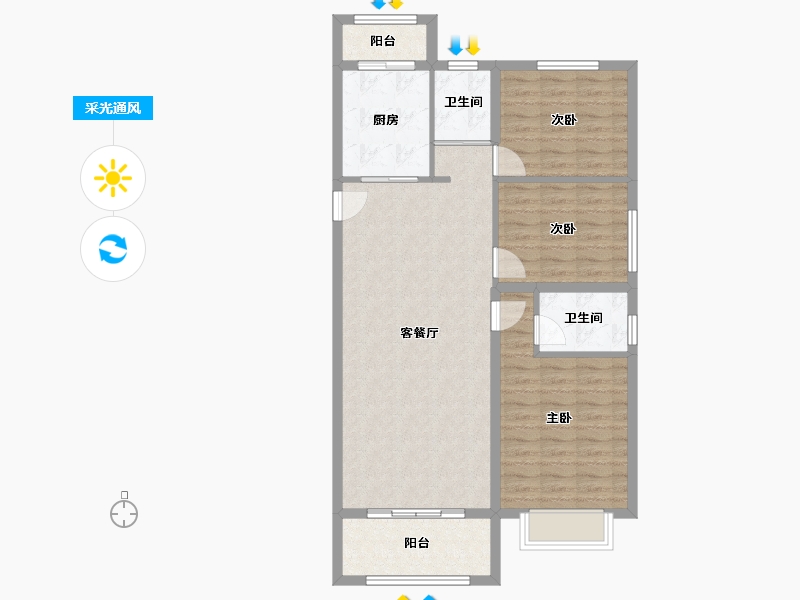 河北省-张家口市-碧桂园天玺-104.00-户型库-采光通风