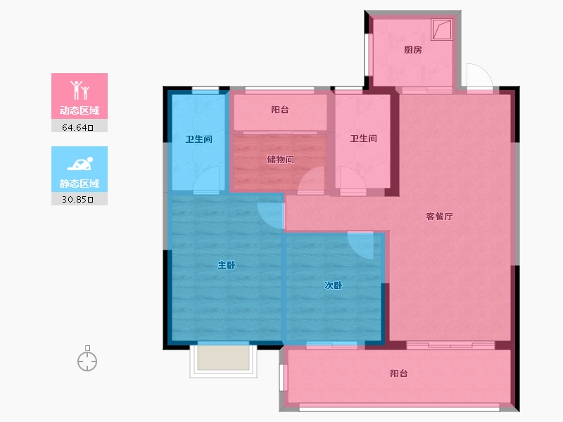 湖南省-长沙市-金地都会风华-86.49-户型库-动静分区