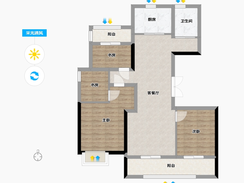 浙江省-宁波市-杭州湾吉璟府-84.80-户型库-采光通风