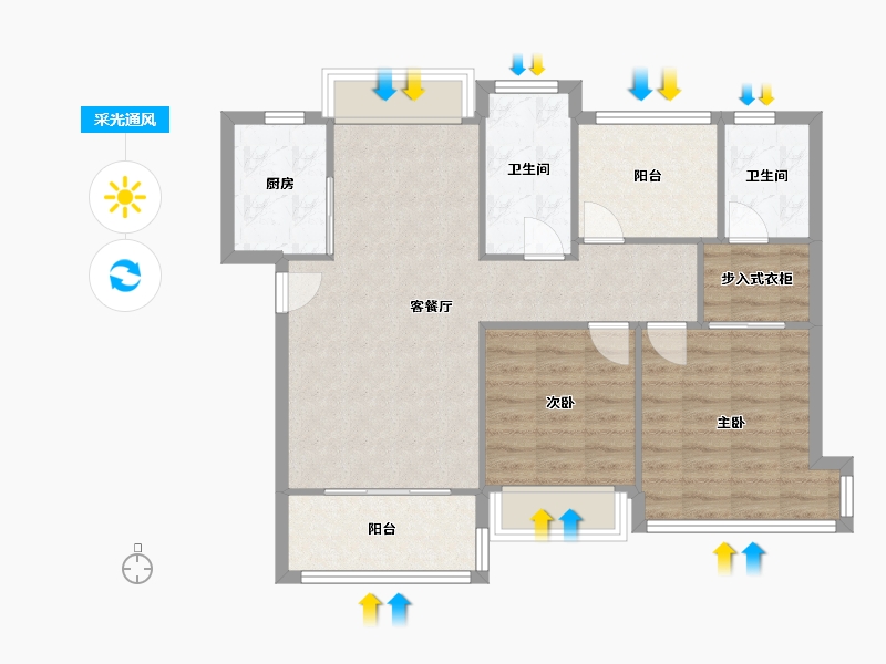 广东省-佛山市-颐安雍悦华府-76.80-户型库-采光通风