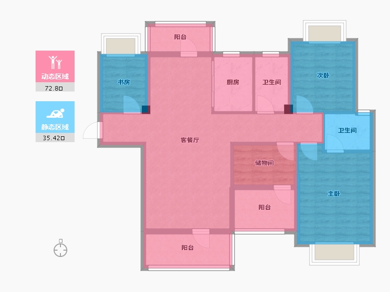 湖北省-咸宁市-山水天城-105.70-户型库-动静分区