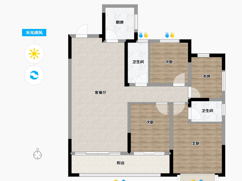 山东省-潍坊市-中房爱悦城鸿府-112.80-户型库-采光通风