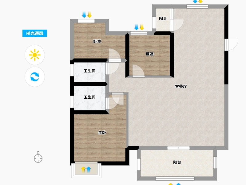 广西壮族自治区-南宁市-轨道御玺君临湾-101.60-户型库-采光通风