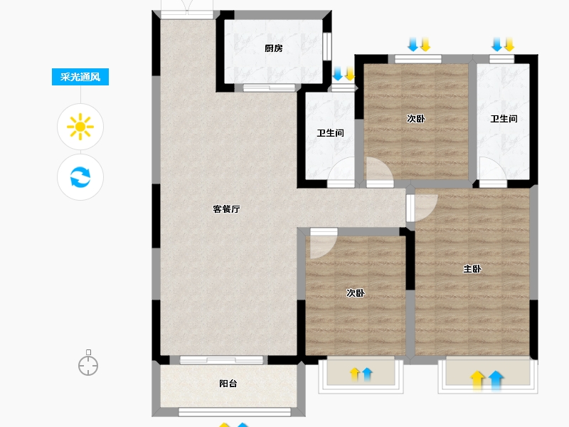 山西省-长治市-锦福苑-107.20-户型库-采光通风