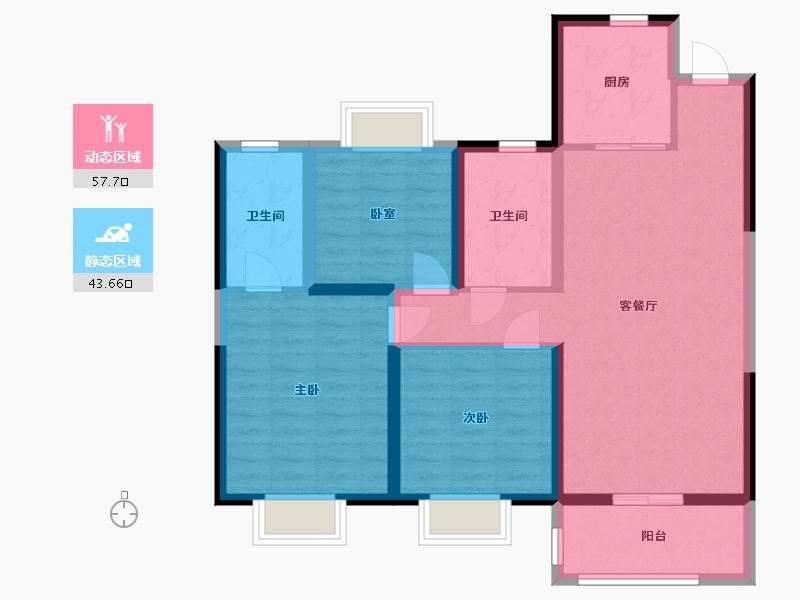 江苏省-淮安市-文锦城天玺府-90.76-户型库-动静分区