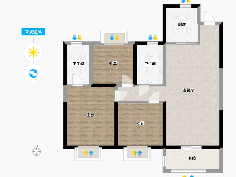 江苏省-淮安市-文锦城天玺府-90.76-户型库-采光通风