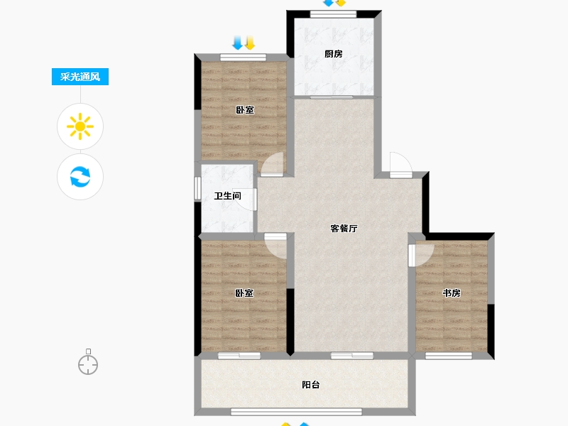 辽宁省-盘锦市-学府一号-88.80-户型库-采光通风