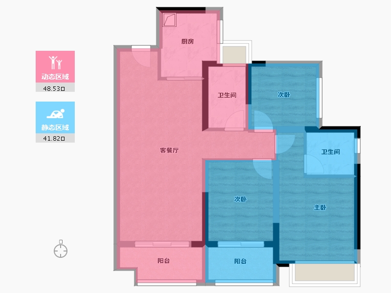 广东省-中山市-越秀建发·玺樾珺樾-79.77-户型库-动静分区