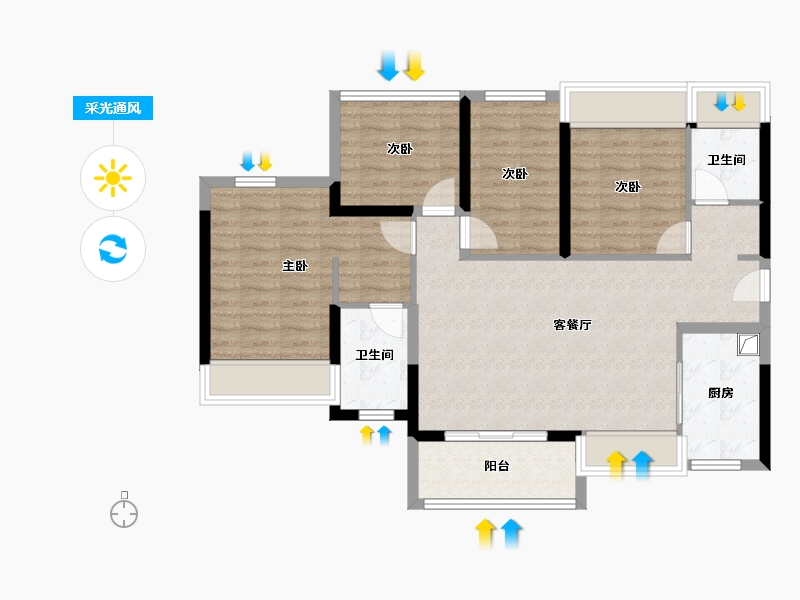 广东省-中山市-越秀建发·玺樾珺樾-90.41-户型库-采光通风