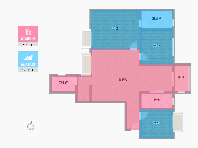 陕西省-西安市-市级机关大车家巷横巷住宅小区-98.70-户型库-动静分区