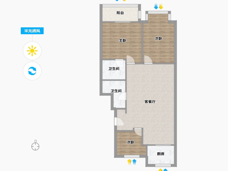 浙江省-温州市-松涛景苑-90.00-户型库-采光通风