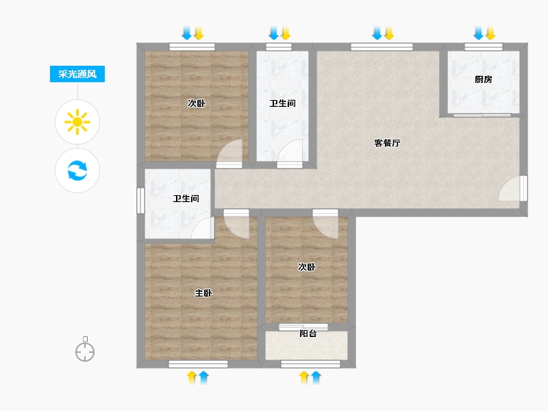 河北省-石家庄市-安锦云庭-88.00-户型库-采光通风