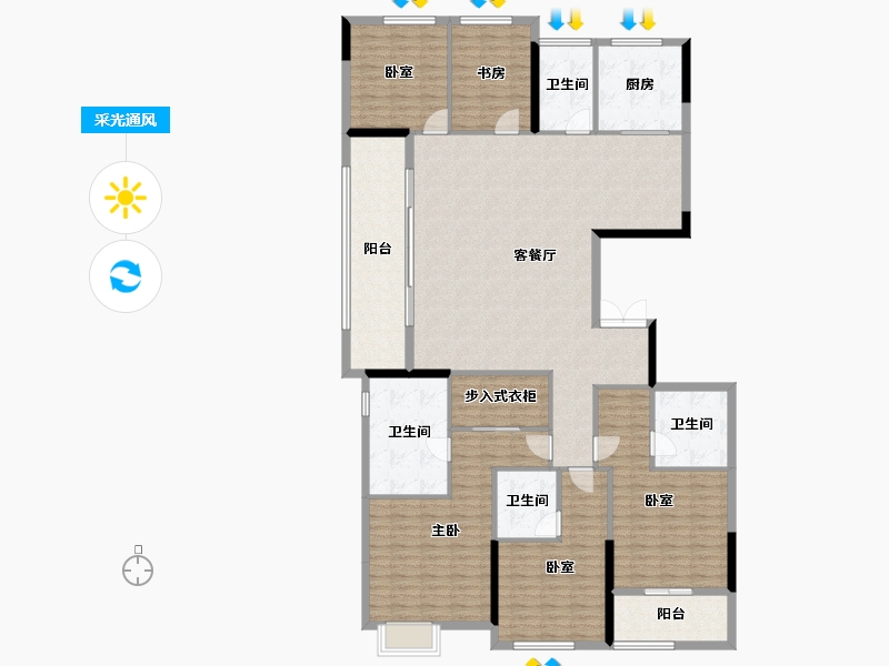 浙江省-杭州市-滨江杭铁·枫揽华庭-186.02-户型库-采光通风