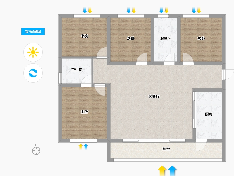 陕西省-西安市-香榭龙轩-111.33-户型库-采光通风