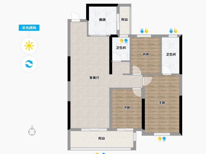 陕西省-西安市-香榭龙轩-101.29-户型库-采光通风