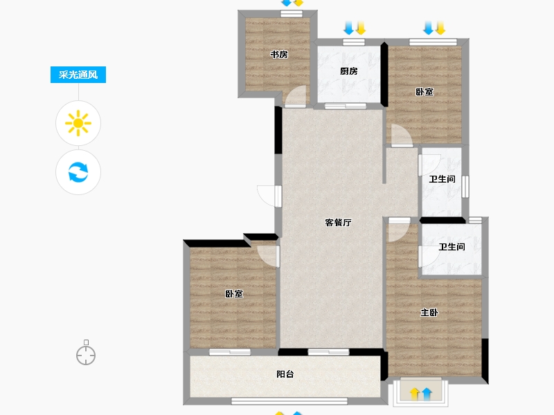 浙江省-杭州市-棠月映翠府-104.04-户型库-采光通风