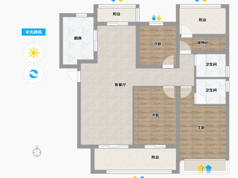 河南省-郑州市-金桥西棠-120.00-户型库-采光通风