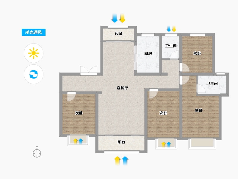 陕西省-渭南市-汇邦沋河瑞府-132.00-户型库-采光通风