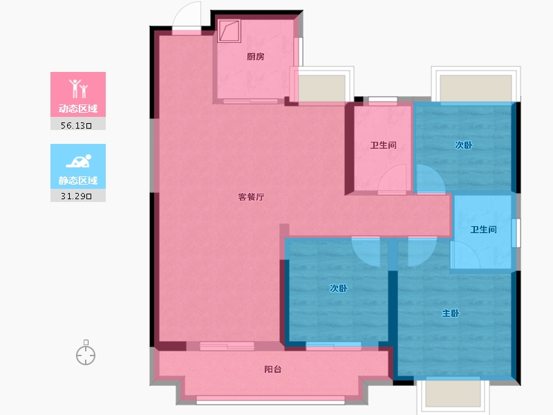 湖北省-武汉市-武汉城建汉江云宸-77.68-户型库-动静分区