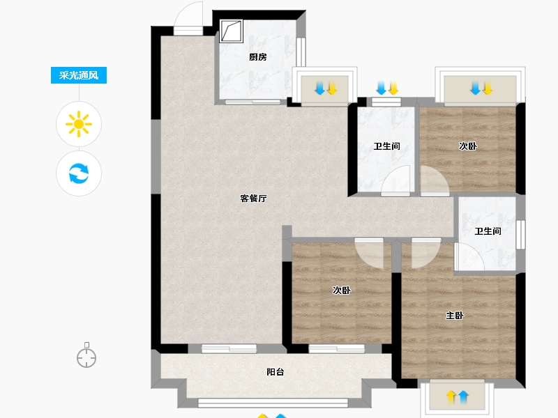 湖北省-武汉市-武汉城建汉江云宸-77.68-户型库-采光通风