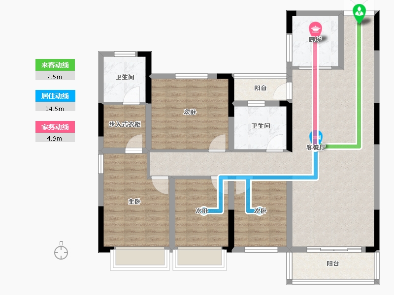 湖北省-天门市-西湖公馆-116.23-户型库-动静线