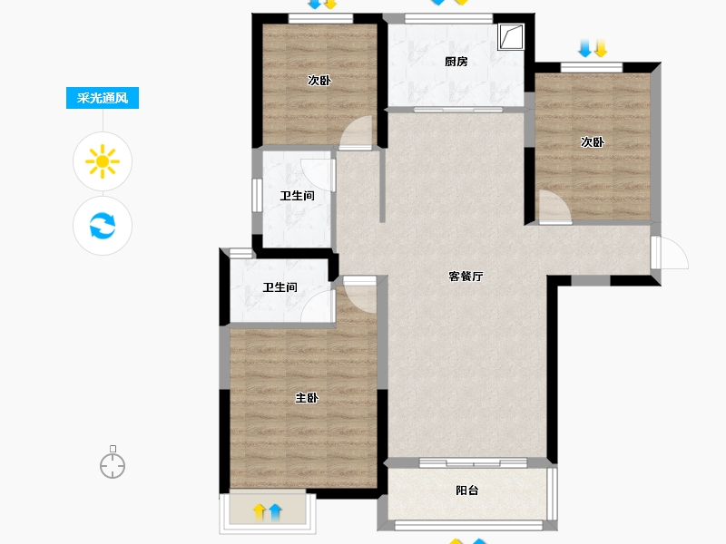 陕西省-榆林市-泰发祥·云樾-88.90-户型库-采光通风