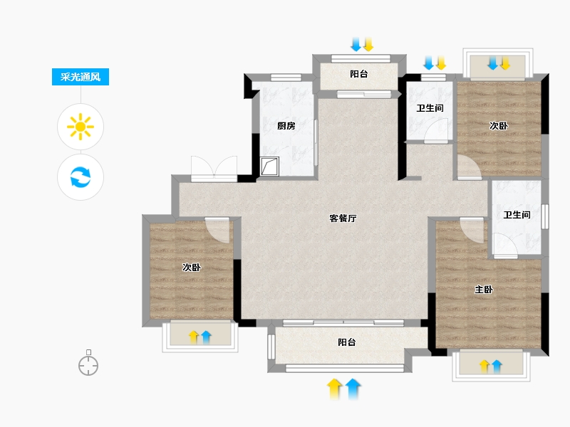 湖北省-武汉市-武汉城建汉江云宸-93.36-户型库-采光通风