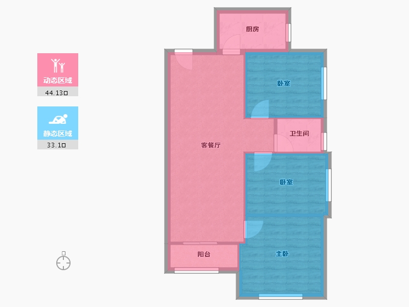 湖南省-长沙市-洋湖18克拉-70.40-户型库-动静分区