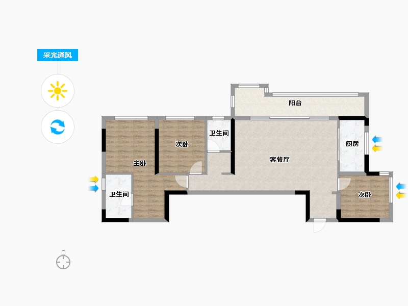 四川省-成都市-龙湖西宸御湖境-101.33-户型库-采光通风