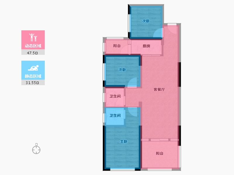 云南省-昆明市-远达·雲之蓝-69.31-户型库-动静分区