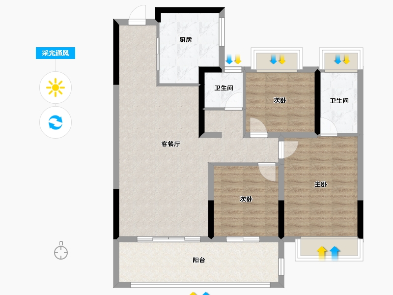 安徽省-宿州市-绿洲江山印-94.40-户型库-采光通风