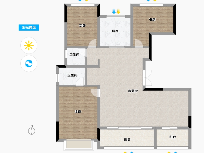 浙江省-金华市-城开朝晖苑-114.25-户型库-采光通风