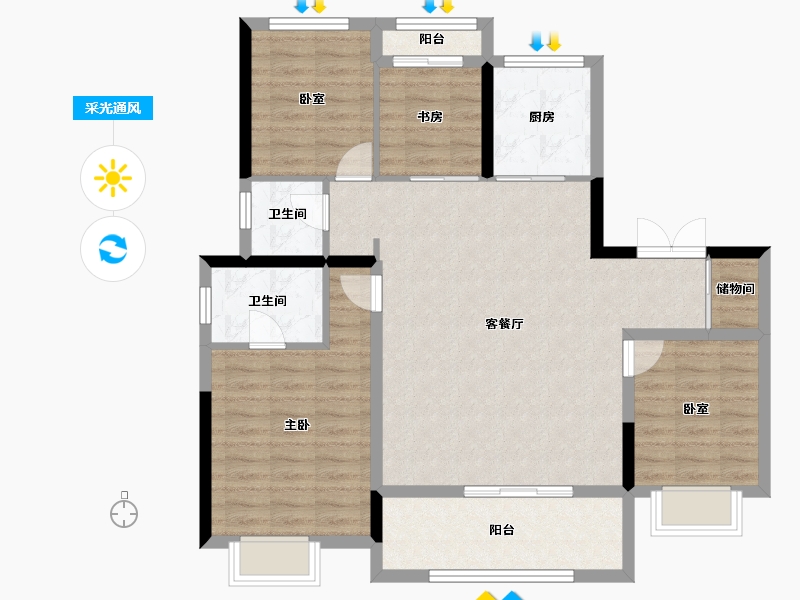 陕西省-西安市-华润置地港悦城嘉悦-100.82-户型库-采光通风