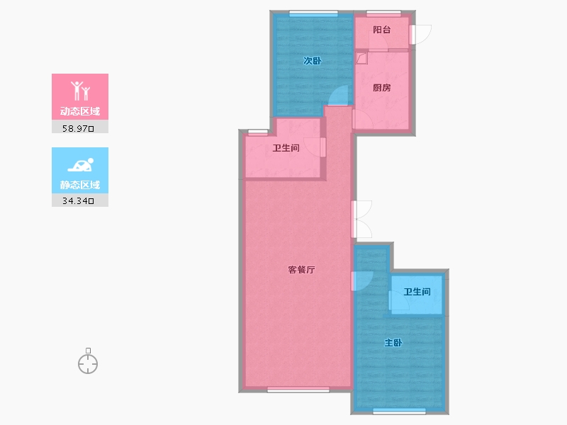 内蒙古自治区-鄂尔多斯市-城投海昌鑫园-93.60-户型库-动静分区