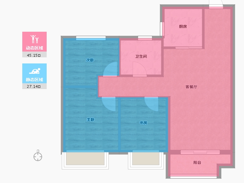 陕西省-延安市-伴山樾谷·芳菲里-64.95-户型库-动静分区