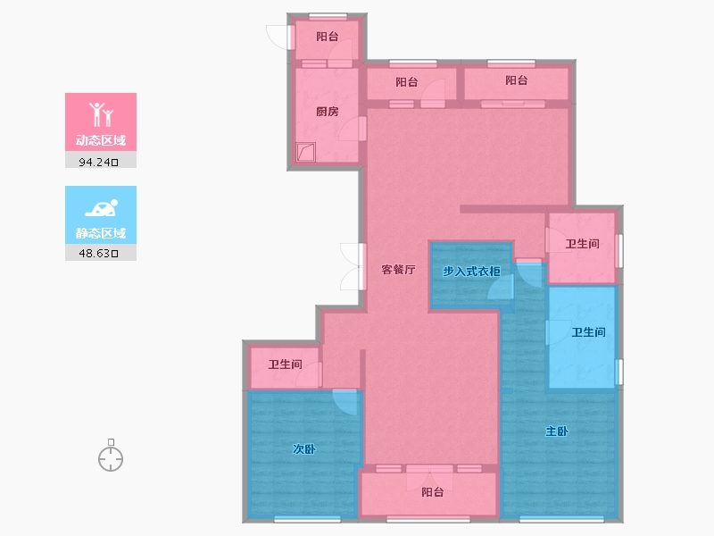 内蒙古自治区-鄂尔多斯市-万正丽景-144.00-户型库-动静分区