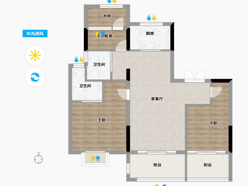 江苏省-扬州市-金源玖樾-85.60-户型库-采光通风