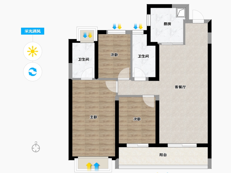 贵州省-遵义市-金域华府-76.00-户型库-采光通风