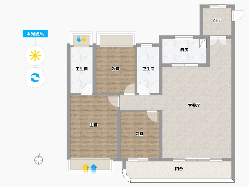 湖北省-武汉市-香港置地·金地·峯璟-106.46-户型库-采光通风