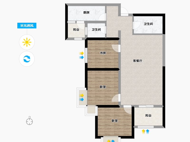 陕西省-渭南市-御林花苑-89.61-户型库-采光通风