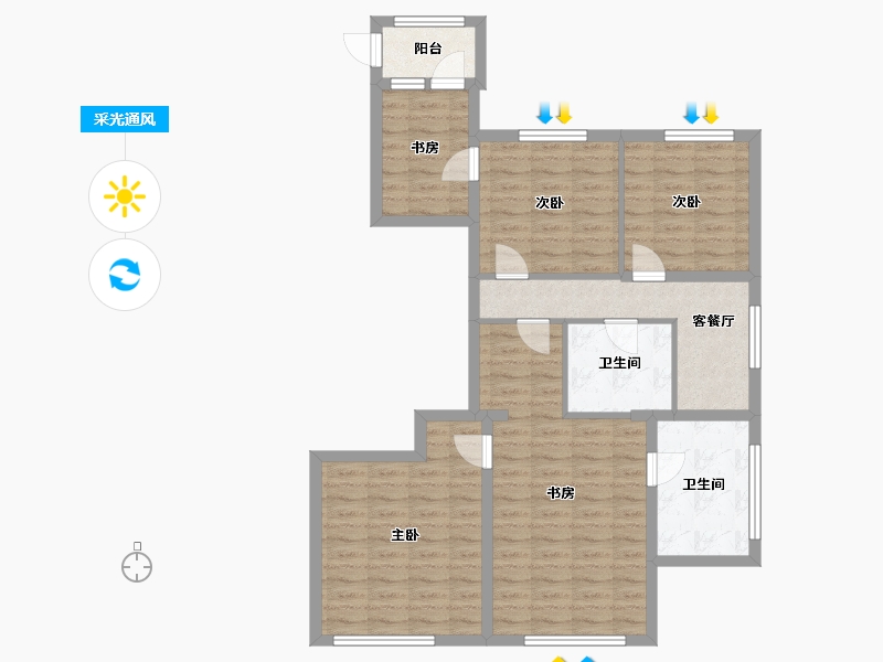 内蒙古自治区-鄂尔多斯市-万正丽景-76.80-户型库-采光通风