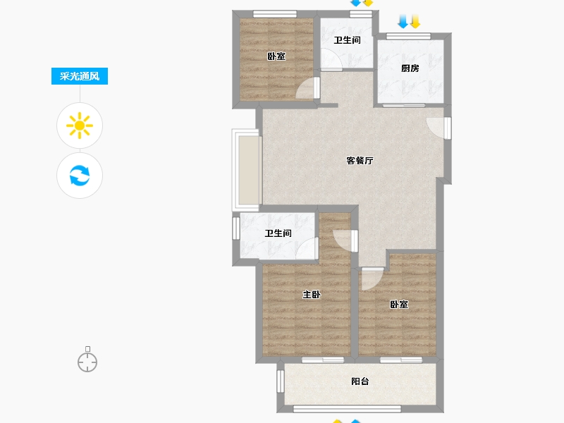 江苏省-常州市-滨江悦享城-84.00-户型库-采光通风