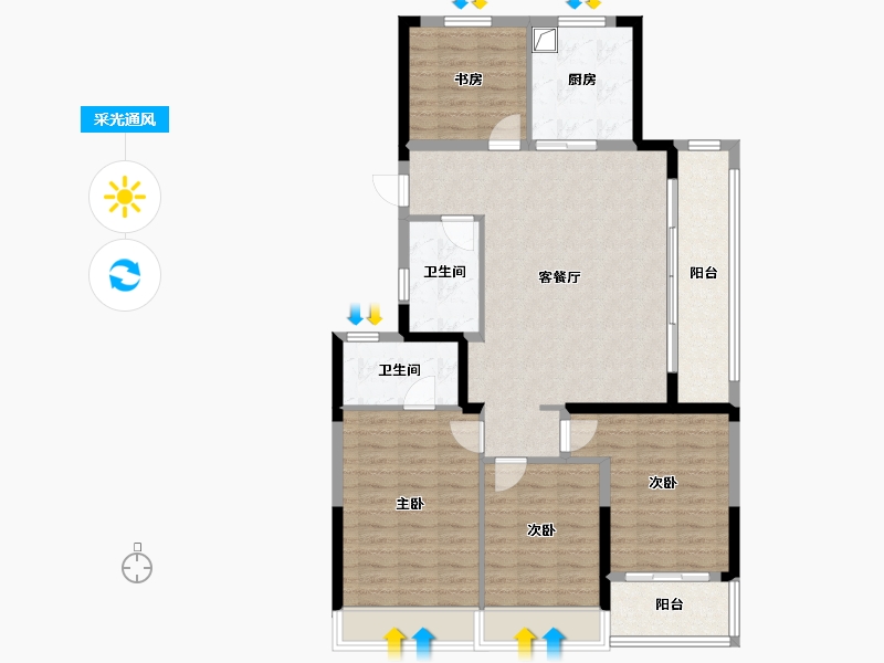 浙江省-杭州市-望云璟晨府-111.21-户型库-采光通风