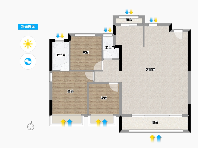 陕西省-西安市-华润置地港悦城嘉悦-99.85-户型库-采光通风