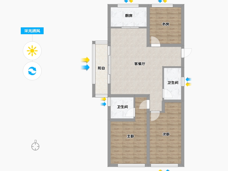 浙江省-杭州市-宁巢美地公寓五区-93.24-户型库-采光通风